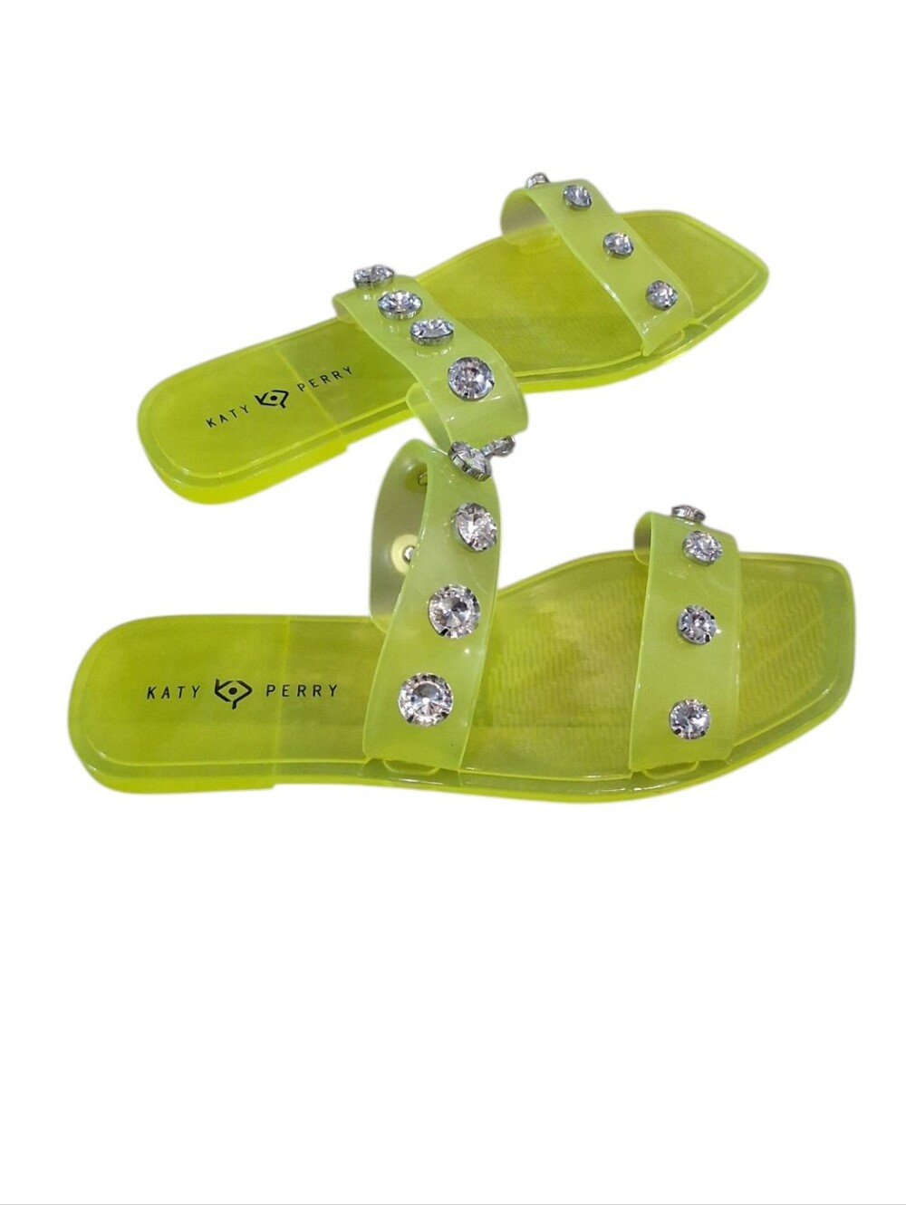 Katy Perry Geli Celery Neon Jeweled Double-Strap Square Toe Sandals Size 8M
